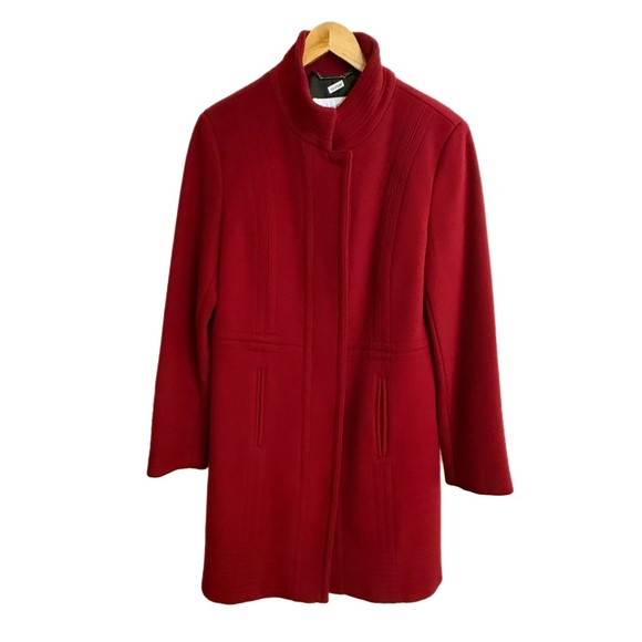 Calvin Klein Red Wool Fitted Coat - Women’s Size 6 - Picture 1 of 15